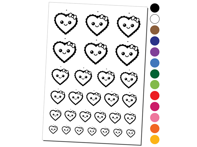 Cute Kawaii Heart with Bow Temporary Tattoo Water Resistant Fake Body Art Set Collection