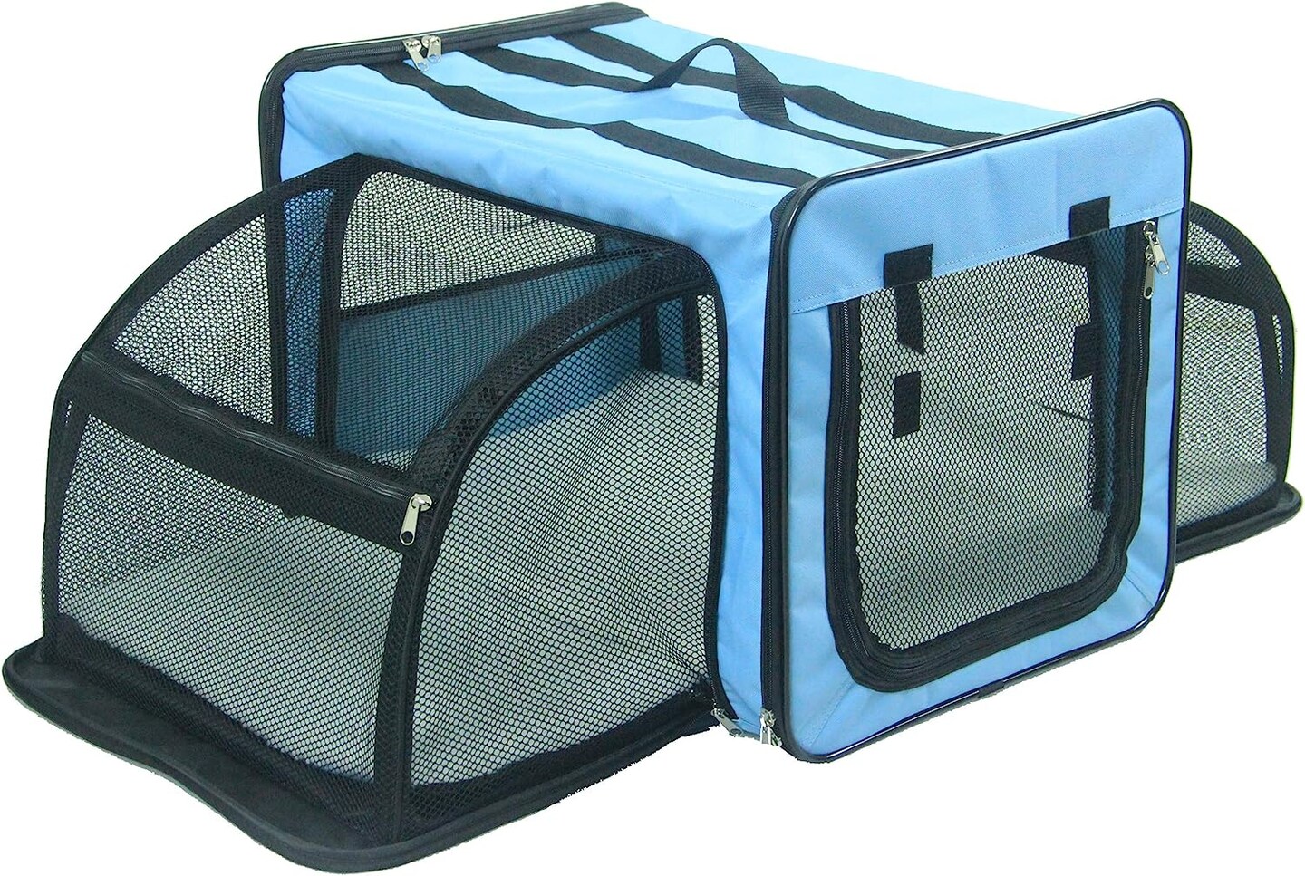 Pet Life Capacious Dual-Expandable Wire Folding Lightweight Collapsible Travel Pet Dog Crate Blue-L