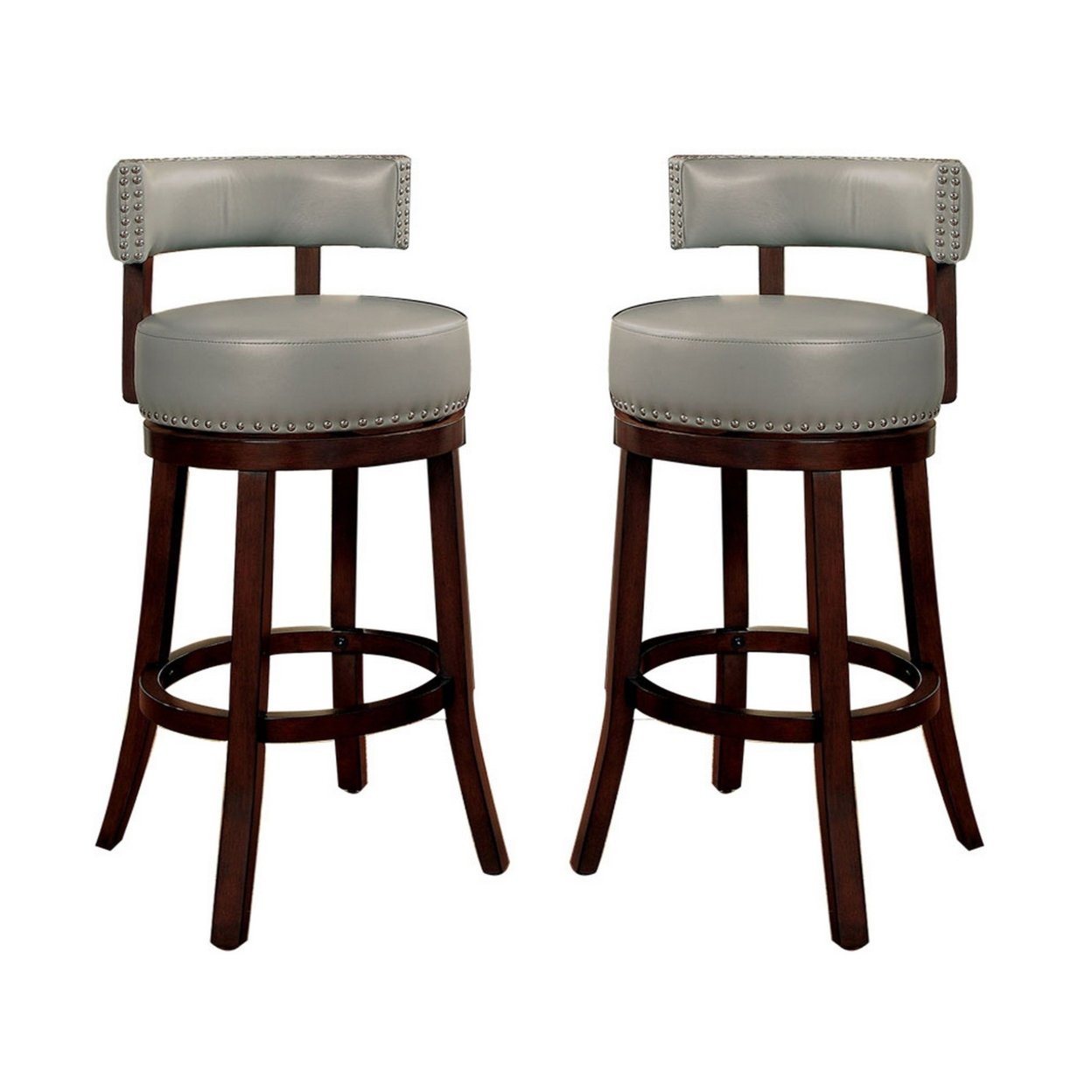Furniture of America Shirley Contemporary 24&#x22; Barstool With pu Cushion, Gray Set of 2- Saltoro Sherpi