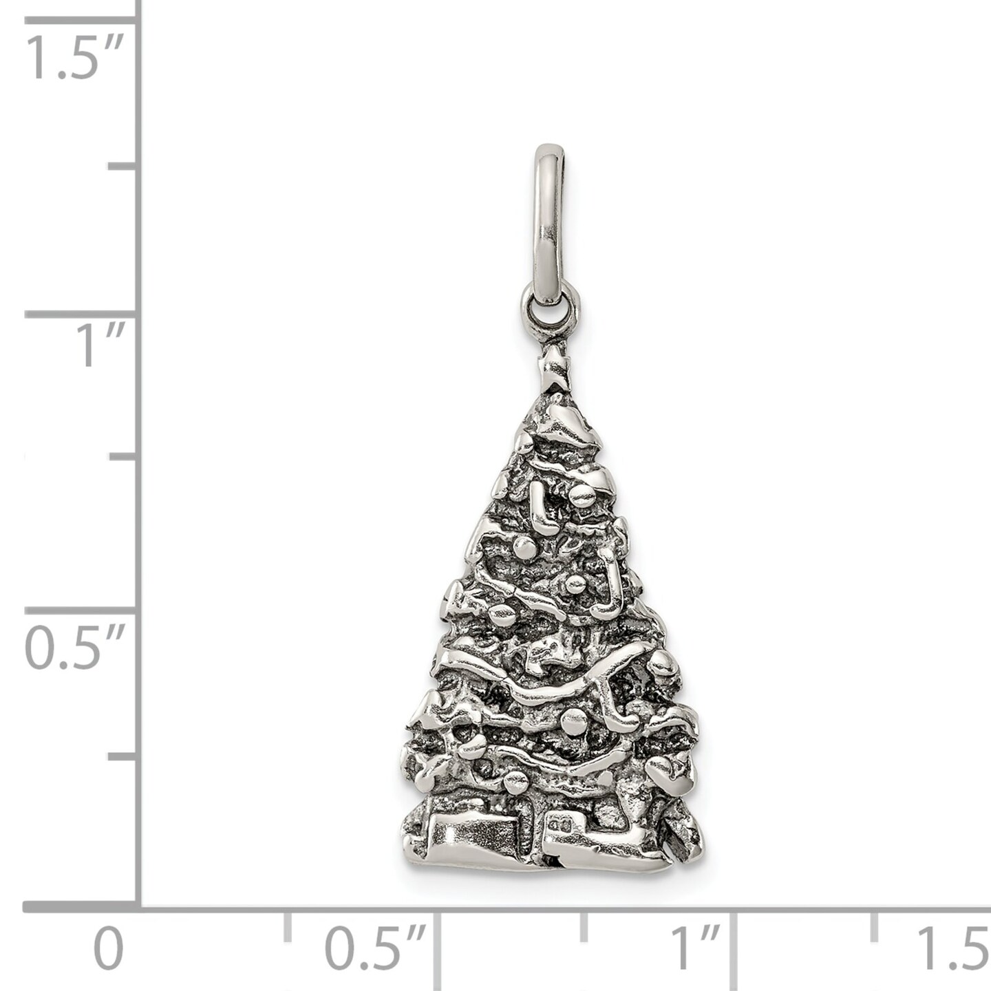 Sterling Silver Antiqued Christmas Tree Charm Pendant Jewerly 31mm x 14mm