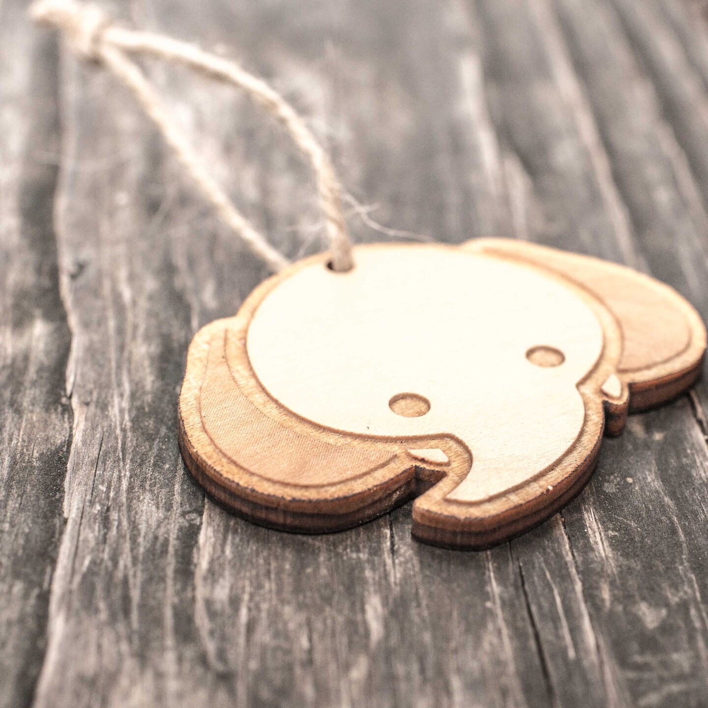 Ornament - Cute Elephant - Raw Wood 3x2in