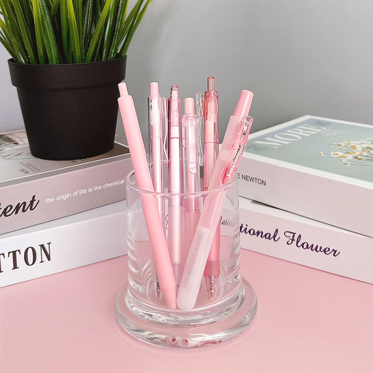 Wrapables Retractable Rollerball Pens and Highlighter Set, 0.5mm Black Gel Ink Pens for Home, Office, Stationery (Set of 6)