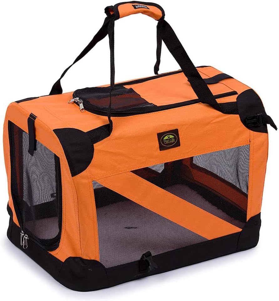 Pet Life Folding Zippered 360&#xB0; Vista View House Pet Crate Orange-XL