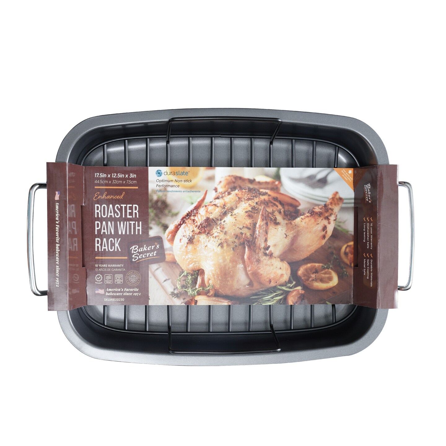 Baker's Secret Roaster with Rack 17" x 13" with Handles, Heavy Gauge Carbon Steel Roaster with Floating Rack, for Baking Roasting Cooking, Dishwasher Safe Kitchen Accessories - Essentials Collection