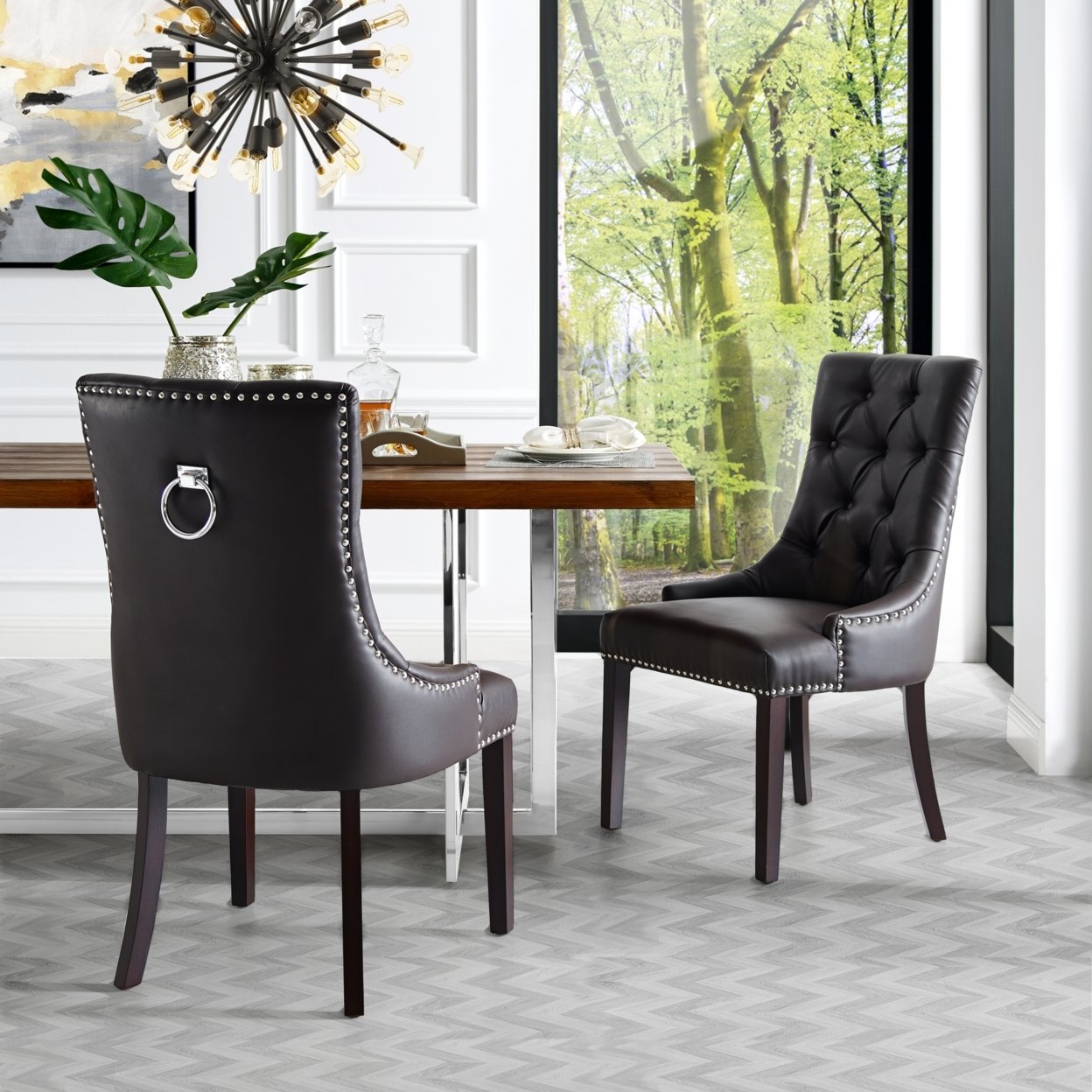 Nailhead leather online dining room chairs