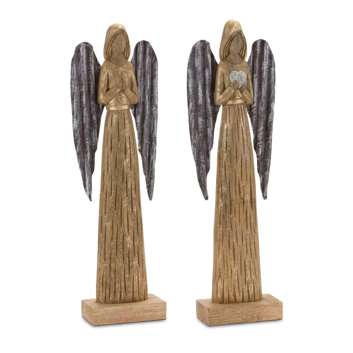 Melrose Set of 2 Angel Mango Wood Christmas Tabletop Figures 22.75&#x22;