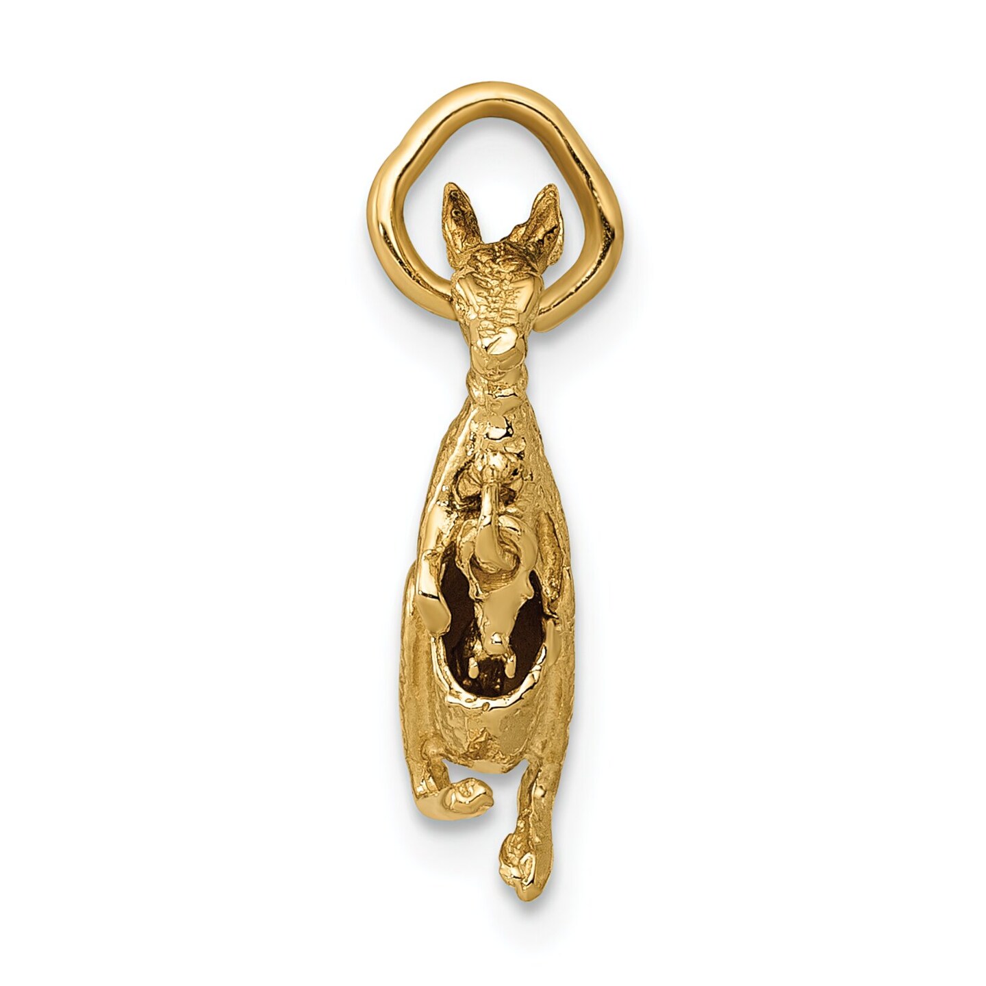 14K Yellow Gold 3D Kangaroo with Joey Baby Charm Jewerly 15mm x 10mm