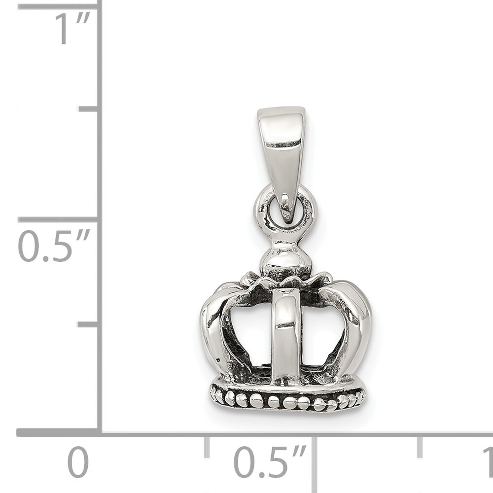 Sterling Silver Antiqued Crown Pendant Charm Jewelry 10mm x 11mm