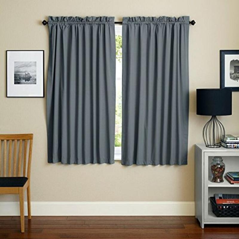 Blazing Needles 63-inch by 52-inch Twill Curtain Panels (Set of 2) - Steel Grey