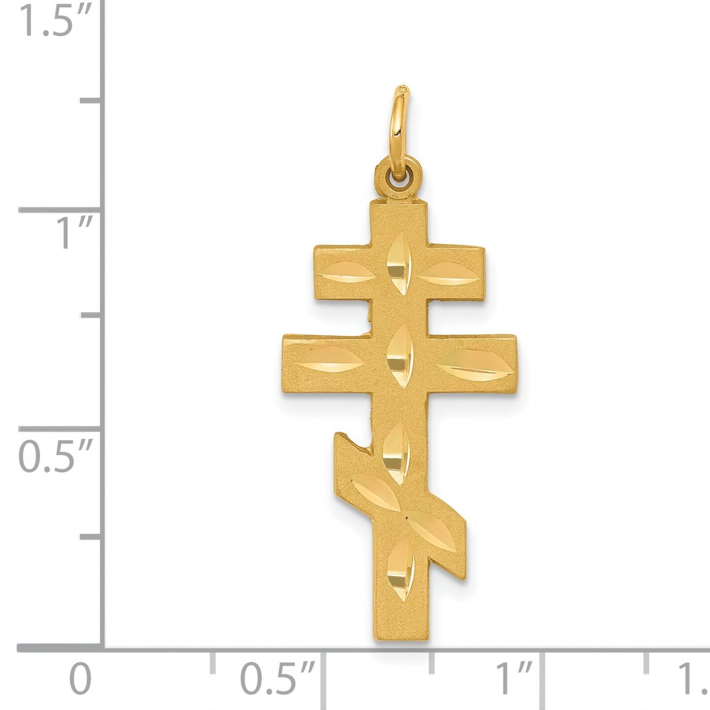 14K Yellow Gold Diamond-Cut Eastern Orthodox Cross Pendant Jewerly 32mm x 13mm