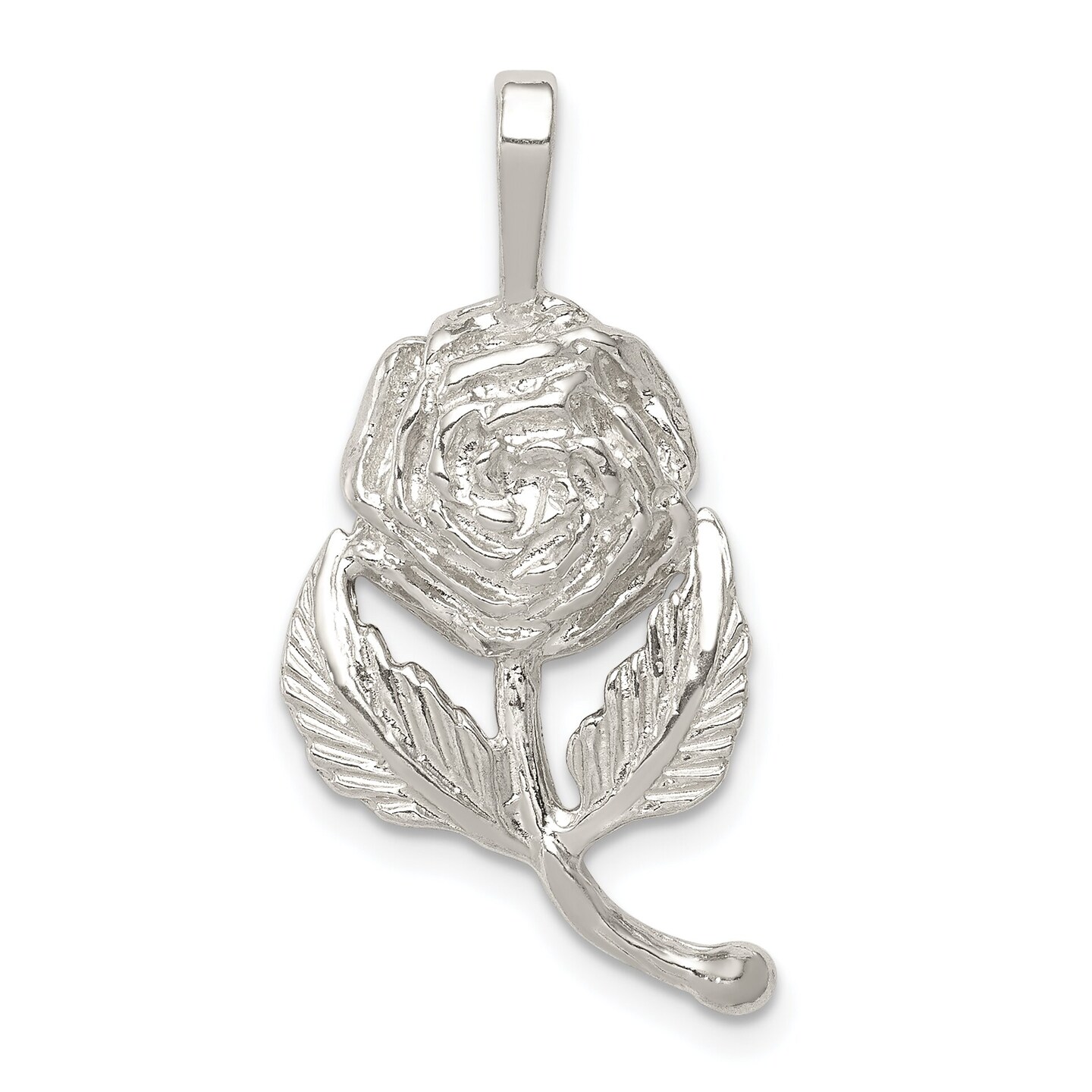 Sterling Silver Rose Pendant Charm Flower Jewelry 29mm x 14mm