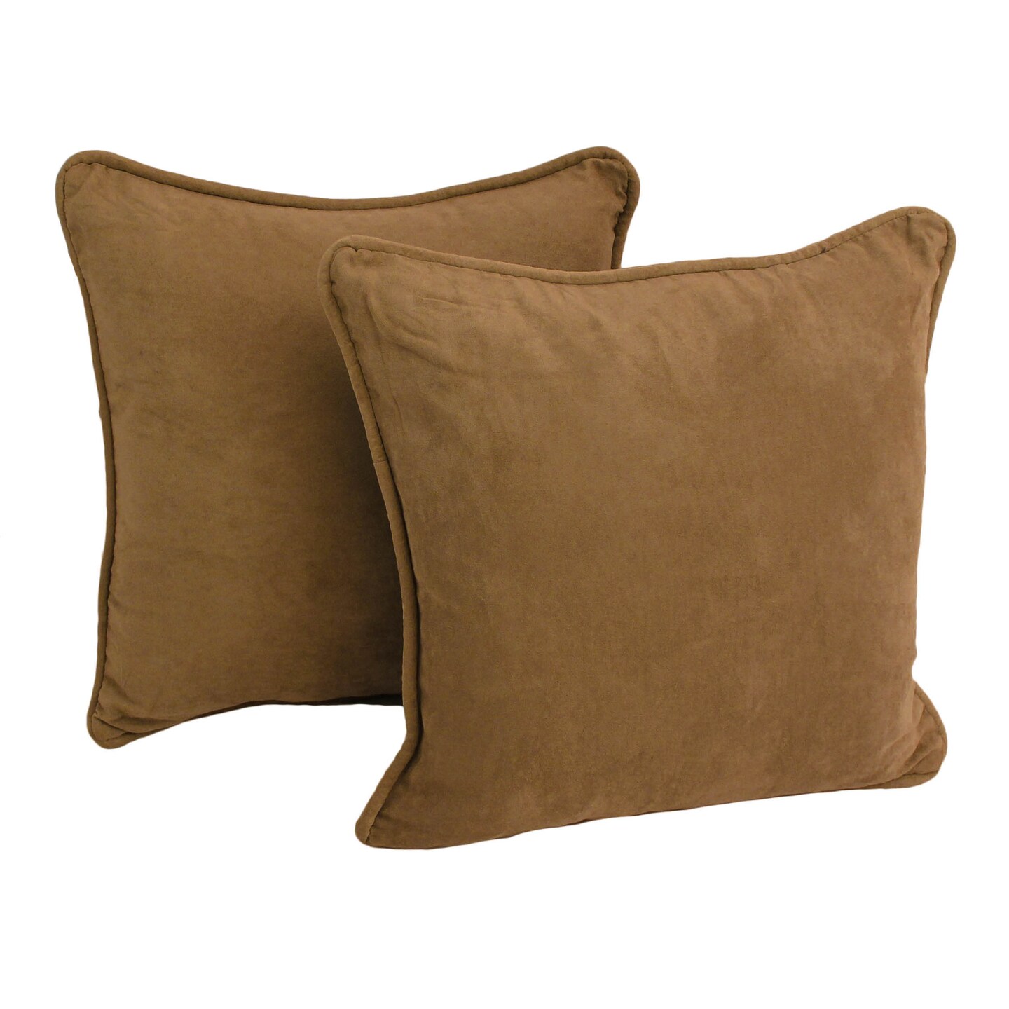 18-inch Double-corded Solid Microsuede Square Throw Pillows with Inserts (Set of 2) - Saddle Brown
