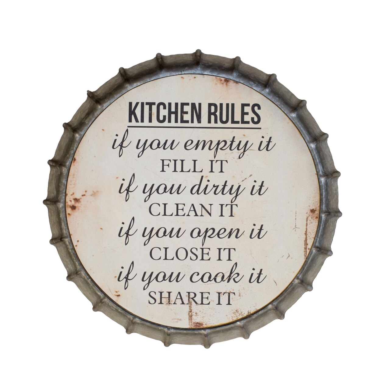 Creative Design 16.5" Gray and Black Round Distressed "Kitchen Rules" Wall Sign