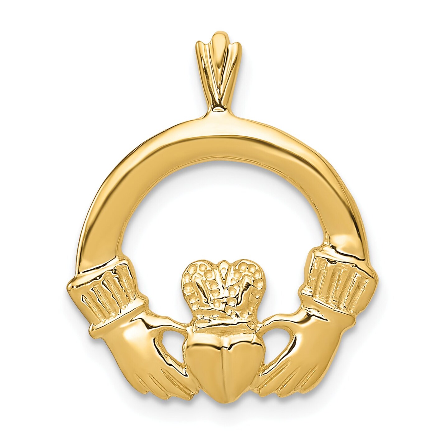14K Yellow Gold Claddagh Charm Irish Love Pendant Jewerly 22mm x 17mm