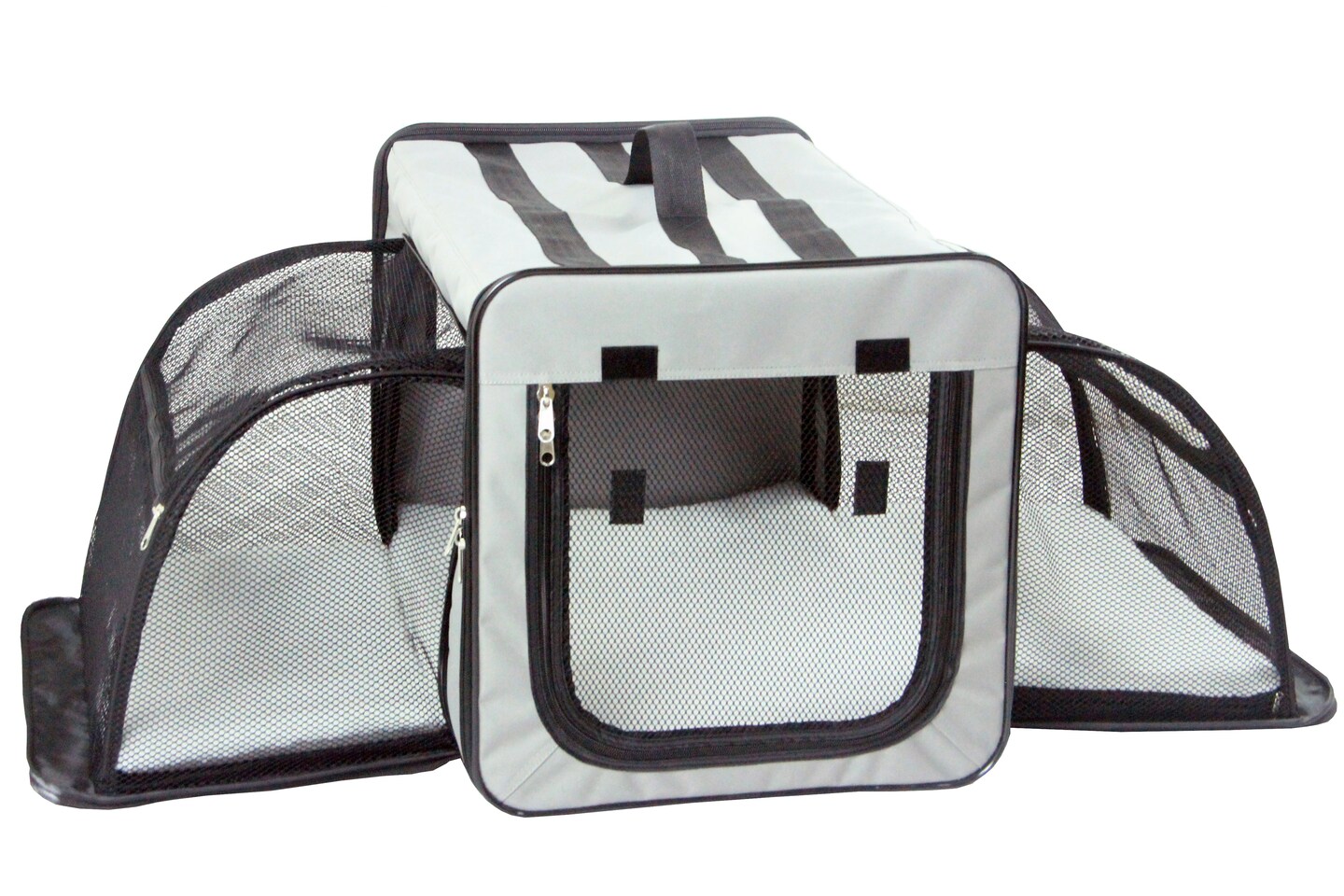 Pet Life Capacious Dual-Expandable Wire Folding Lightweight Collapsible Travel Pet Dog Crate Grey-S