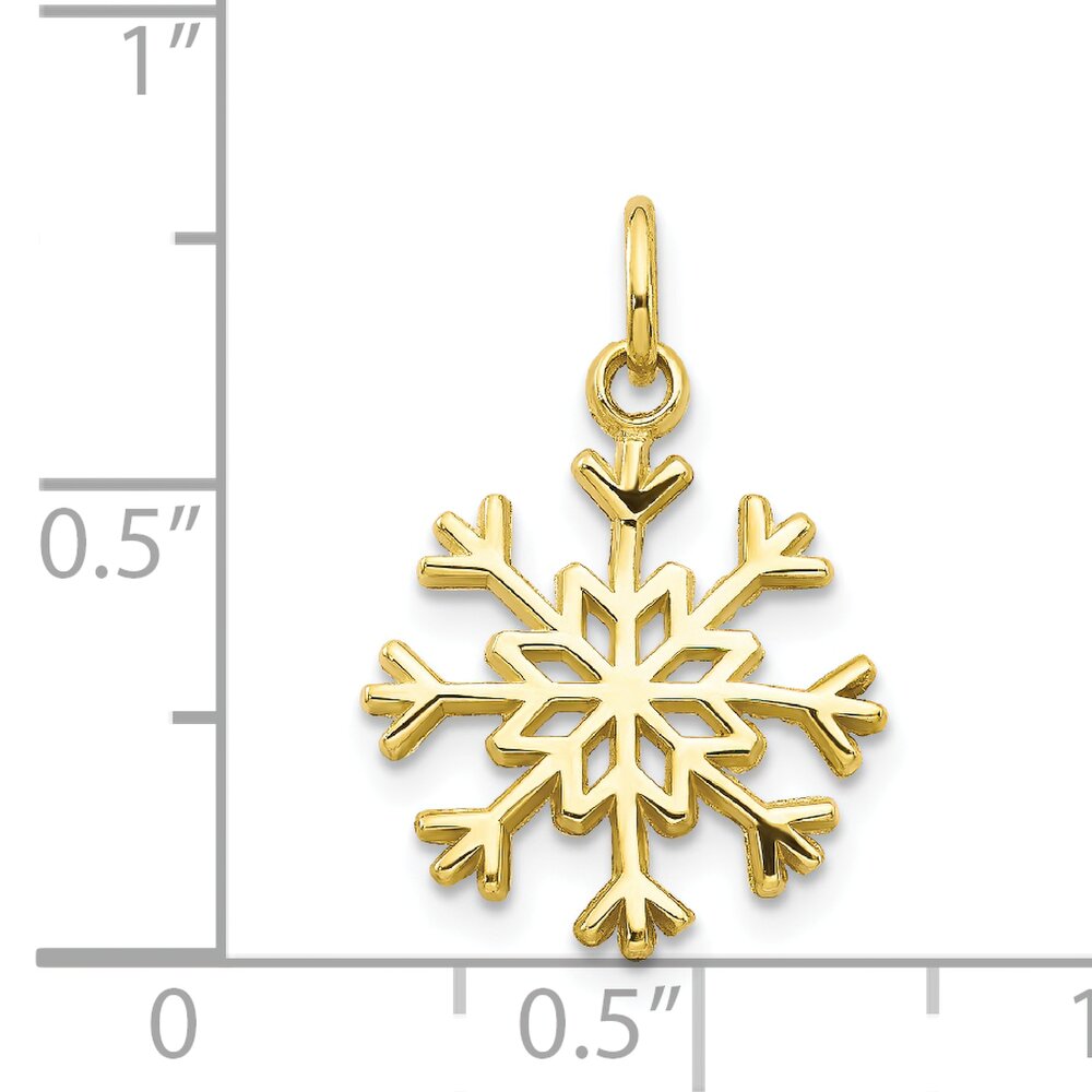 10K Yellow Gold Snowflake Charm Polished Winter Jewelry 20mm x 21mm