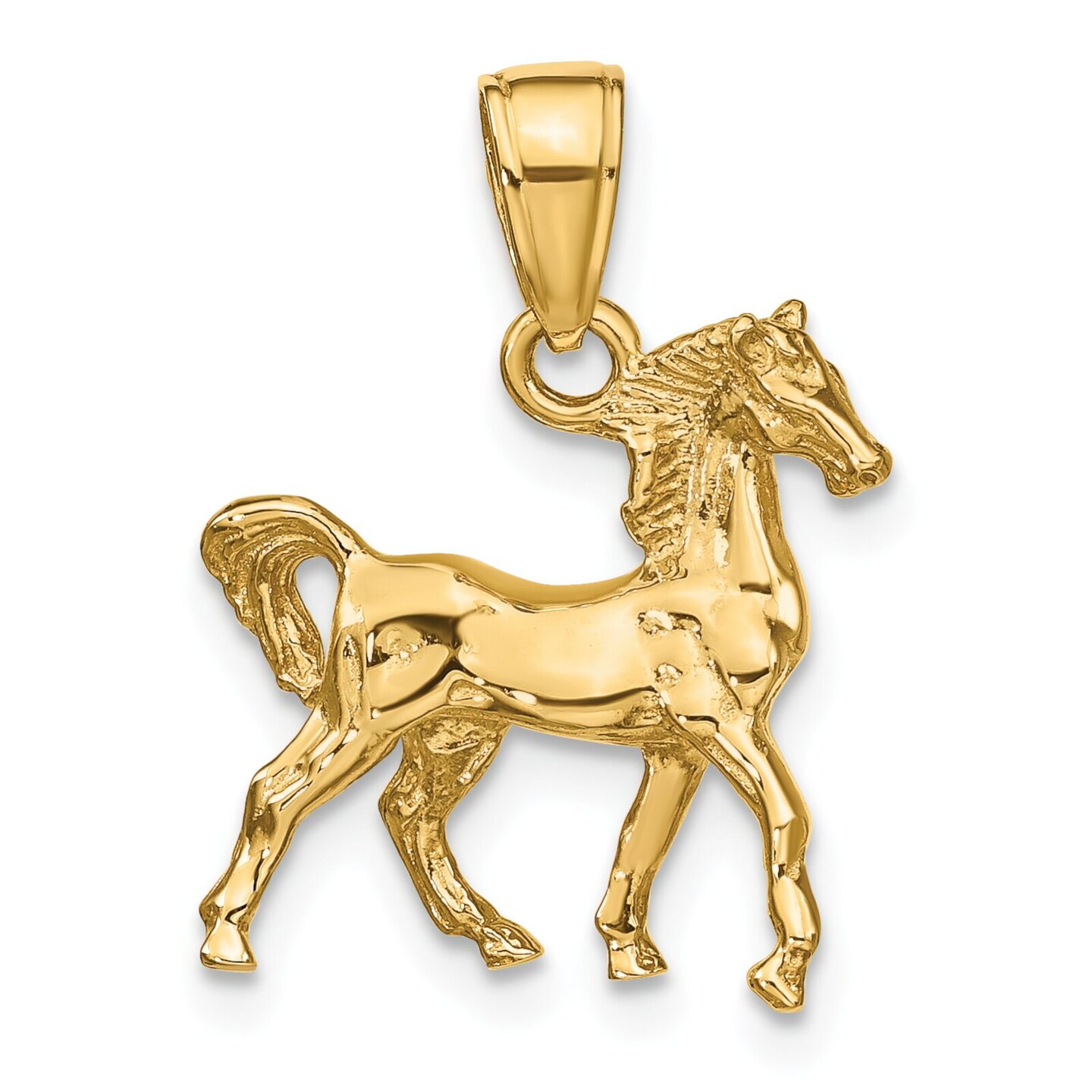 14K Yellow Gold 3D Horse Charm Equestrian Pendant Jewerly 19mm x 16mm