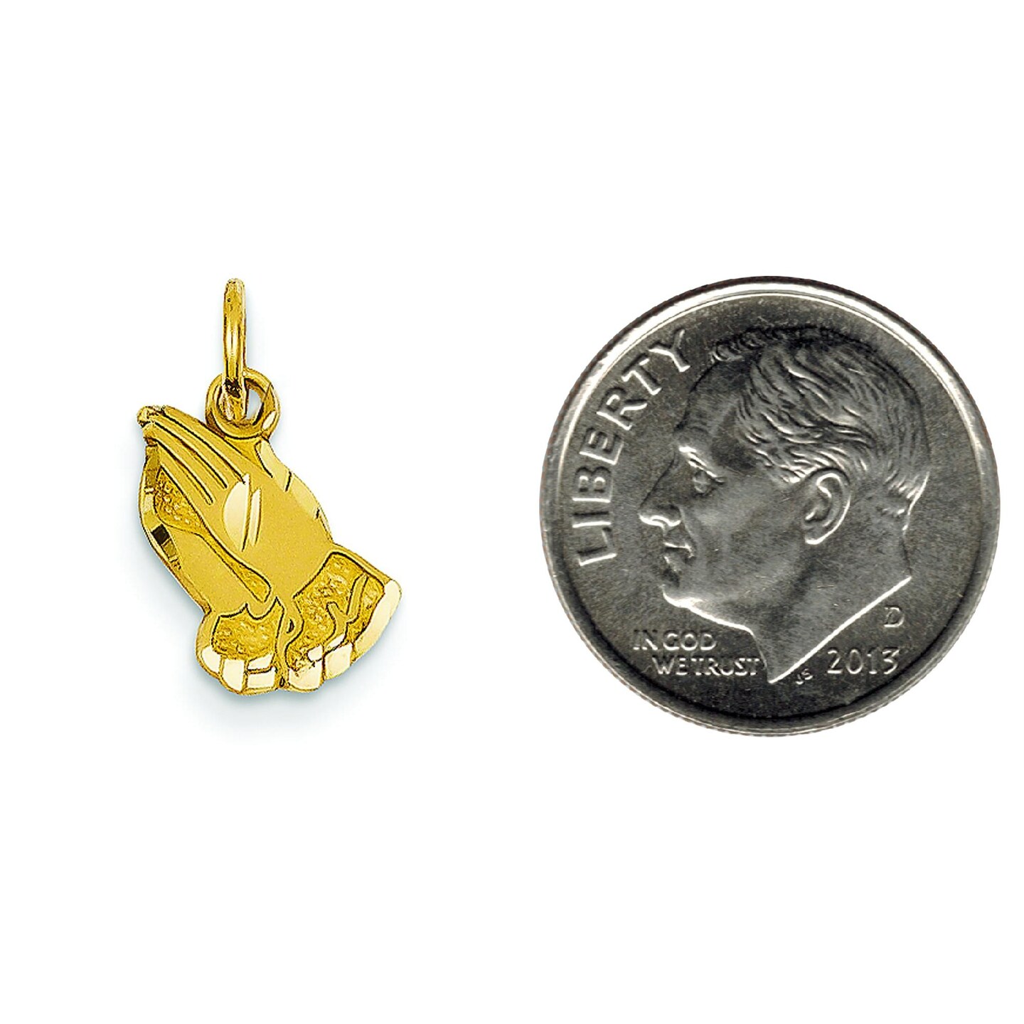 14K Yellow Gold Praying Hands Charm Pendant Jewelry 17mm x 10mm