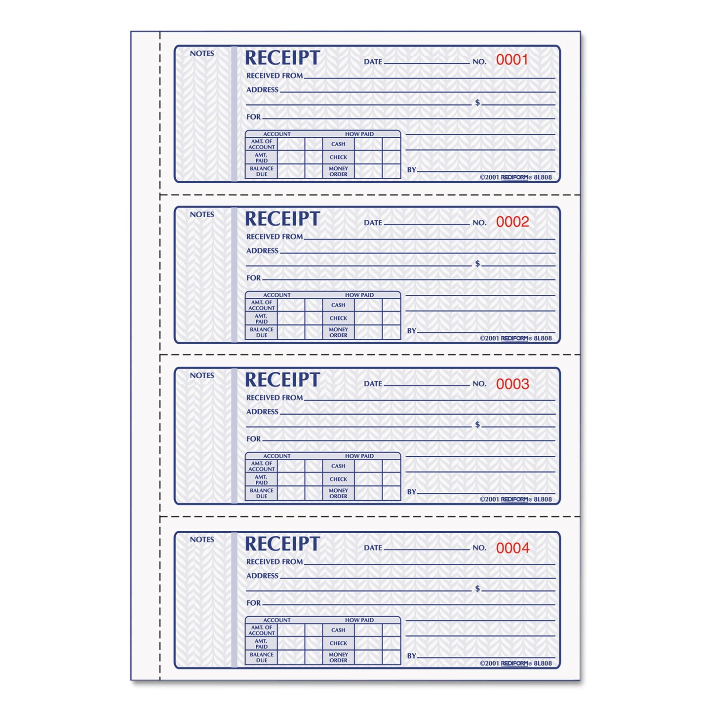 Rediform Money Receipt Book 7 x 2 3/4 Carbonless Triplicate 100 Sets