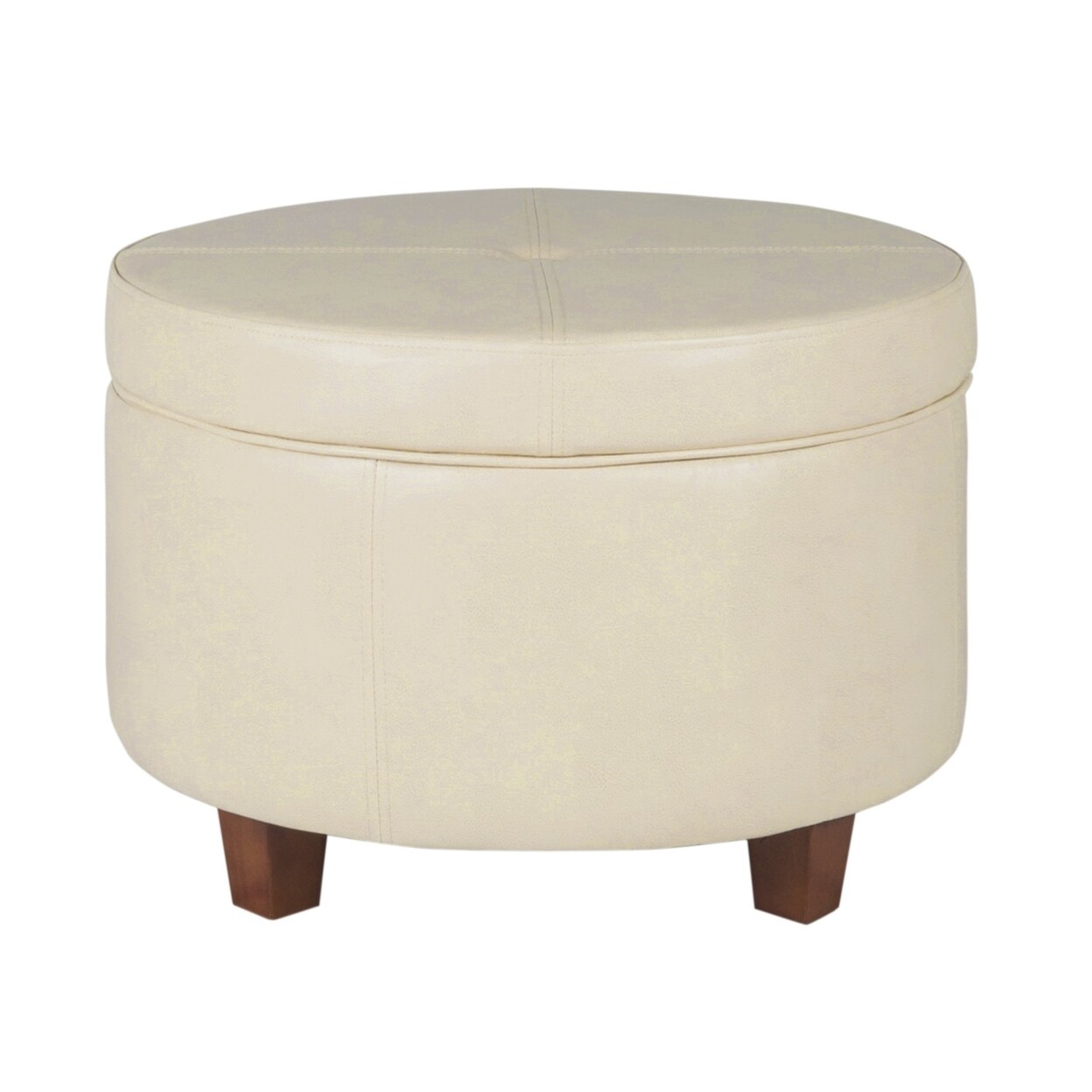 Saltoro Sherpi Leatherette Upholstered Wooden Ottoman with Single Button Tufted Lift Top Storage, Cream, Large-