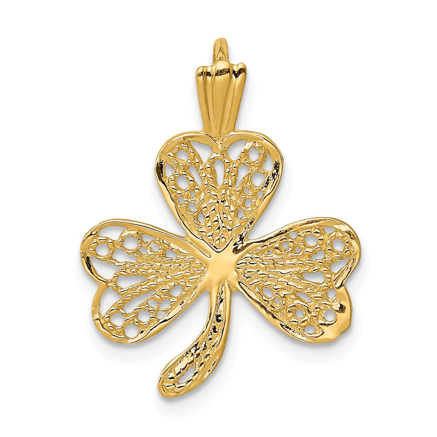 14K Gold Filigree Shamrock Charm Pendant Jewelry 22mm x 15mm