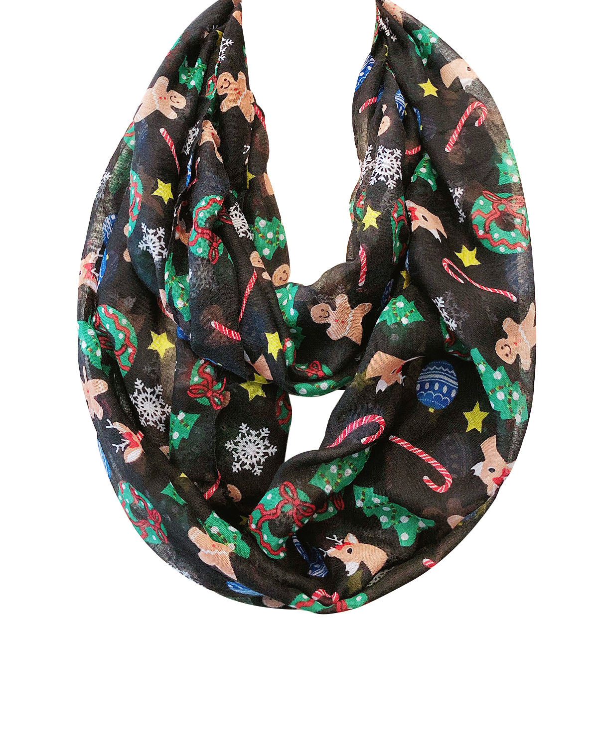 Wrapables Lightweight Winter Holiday Infinity Scarf, Gingerbread Man &#x26; Xmas Tree