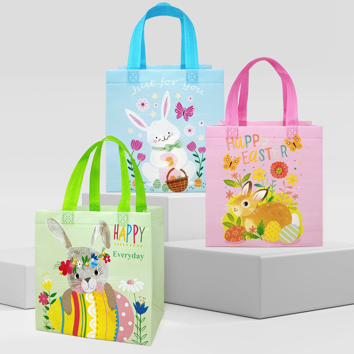 Wrapables Non-woven Easter Gift Bags, Easter Treat Bags for Egg Hunt (Set of 8)