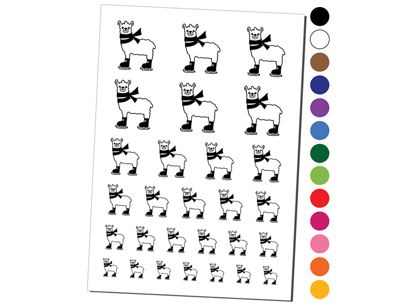 Ice Skating Llama Winter Temporary Tattoo Water Resistant Fake Body Art Set Collection