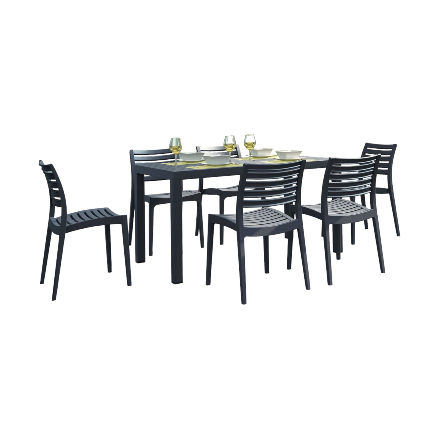 Luxury Commercial Living 7-Piece Gray Rectangular Patio Dining Set 55"