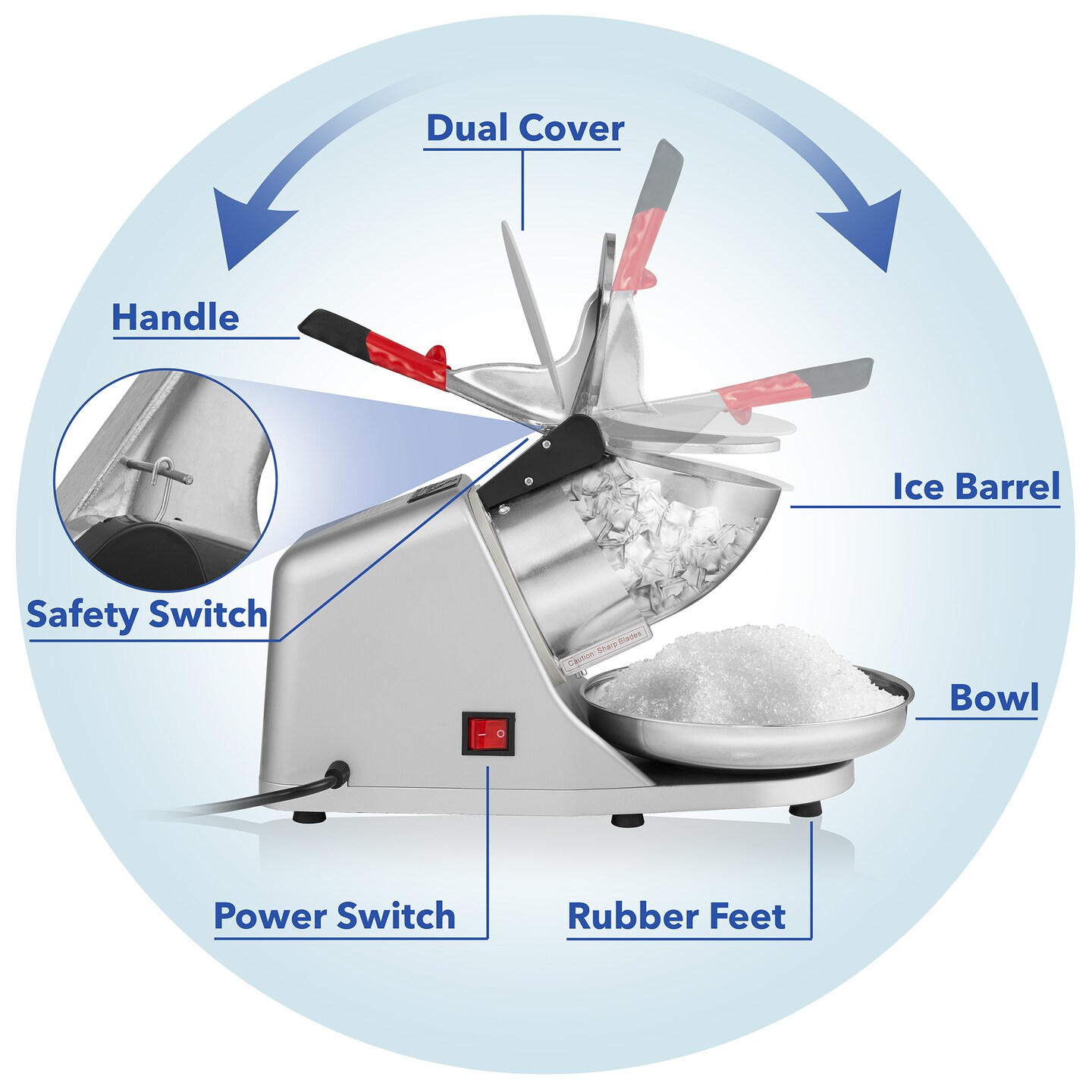 Olde Midway Ice Crusher Machine with Dual Stainless Steel Blades and Scoop, Crushes 180 lbs. per Hour, Commercial Ice Shaver Snow Cone Maker