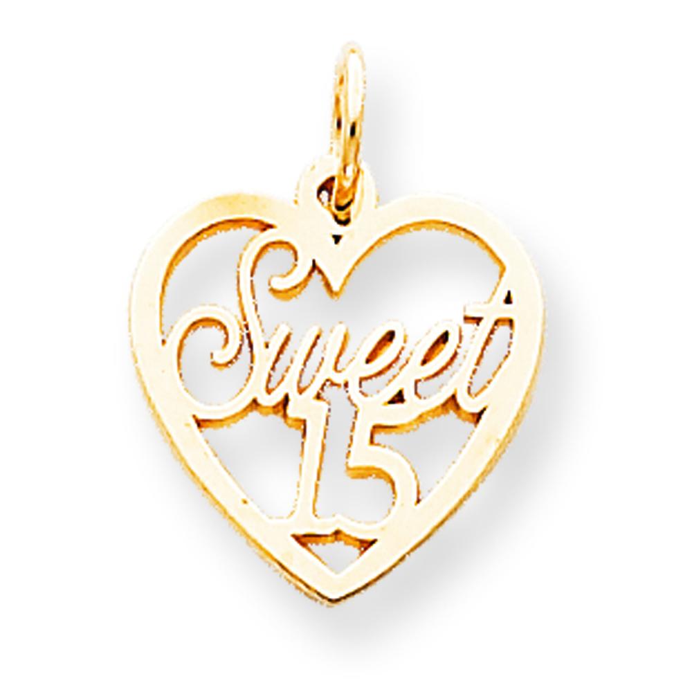 10K Yellow Gold Sweet 15 in Heart Charm Birthday Jewerly 20mm x 16mm
