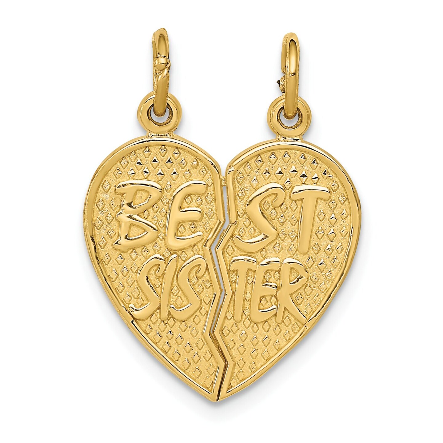14K Yellow Gold Best Sister Breakable Heart Charm Jewerly 24mm x 17mm