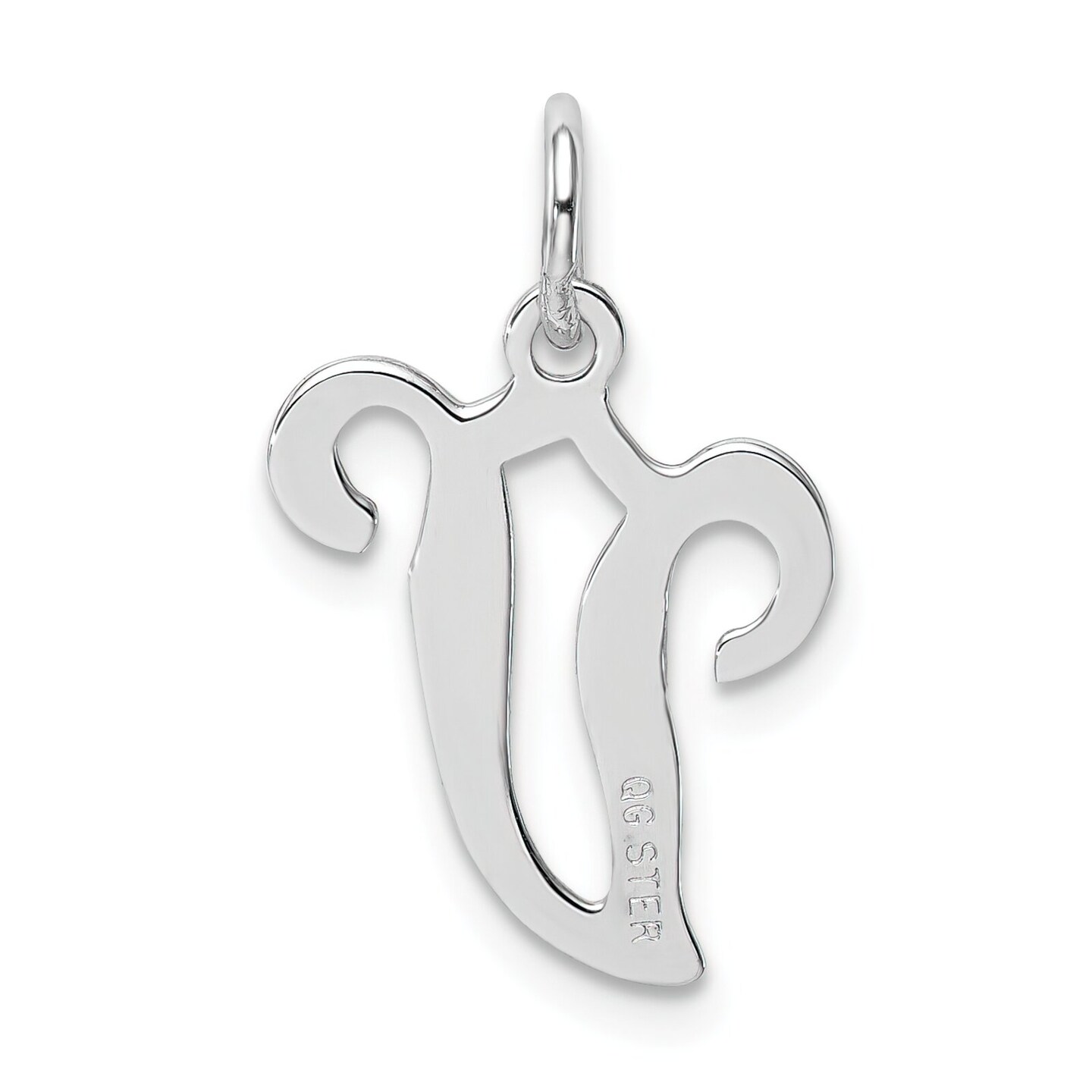 Sterling Silver Stamped Initial Letter V Charm Pendant Jewerly 20mm x 12mm