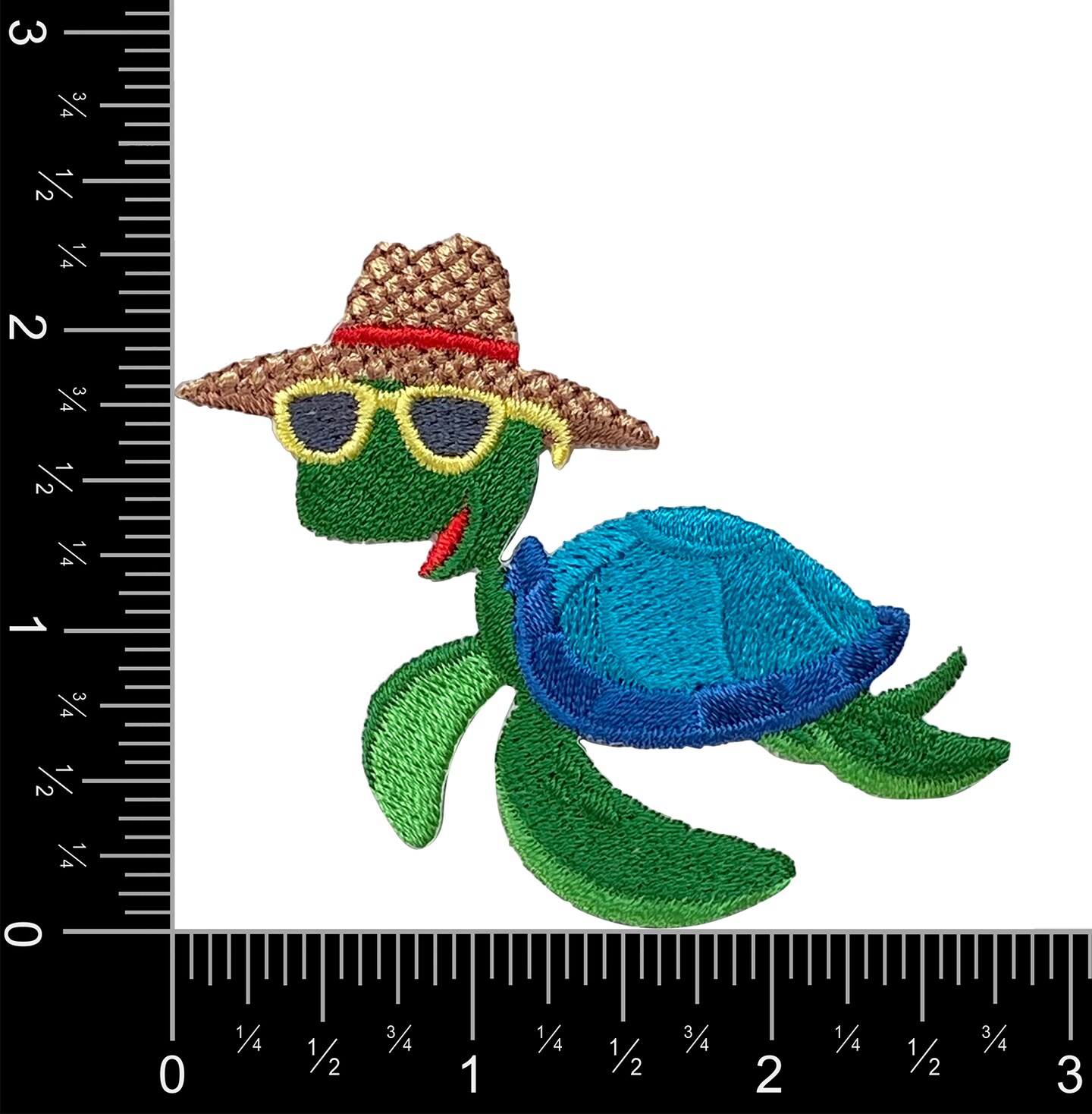 Sea Turtle, Wearing a Straw Hat, Embroidered, Iron on Patch