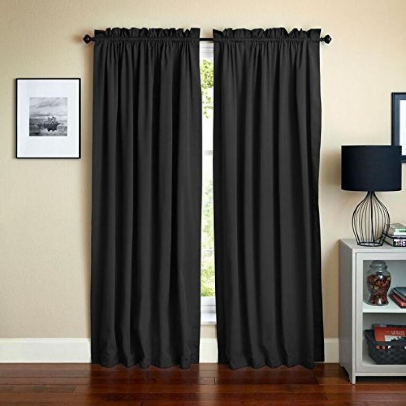 Blazing Needles 108-inch by 52-inch Twill Curtain Panels (Set of 2) - Black
