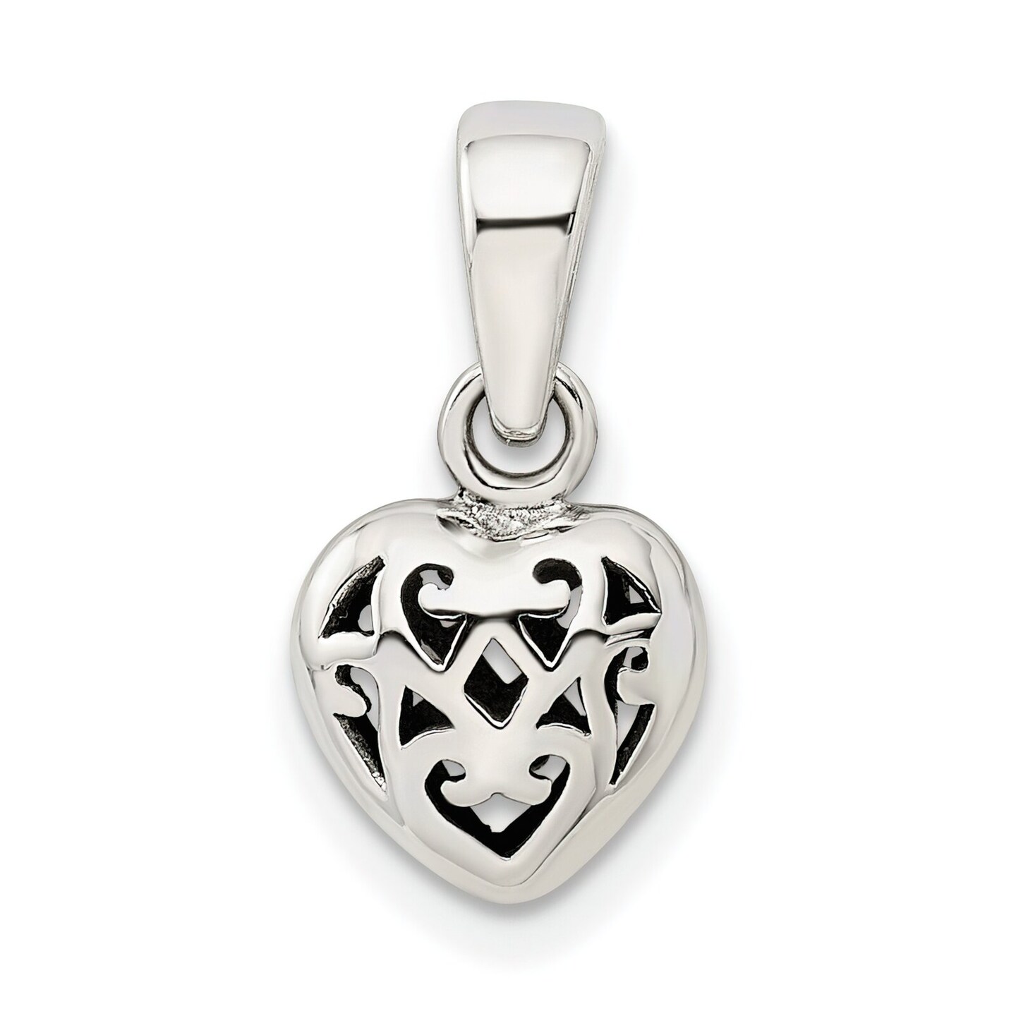 Sterling Silver Antiqued Puff Heart Charm Pendant Jewerly 12mm x 9mm