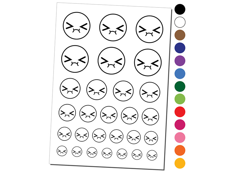 Kawaii Cute Embarrassed Scrunched Face Temporary Tattoo Water Resistant Fake Body Art Set Collection