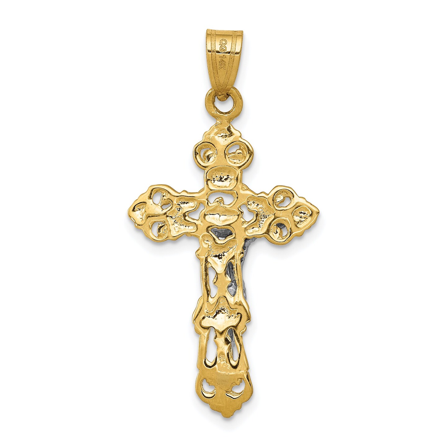 14K Two Tone Gold INRI Crucifix Pendant Jewelry 36.2mm x 17.8mm