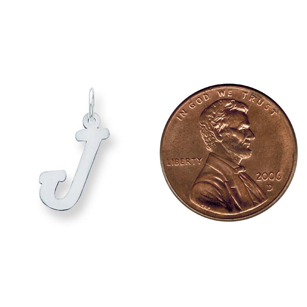 Sterling Silver Medium Script Initial Letter J Charm Jewerly 18mm x 8mm