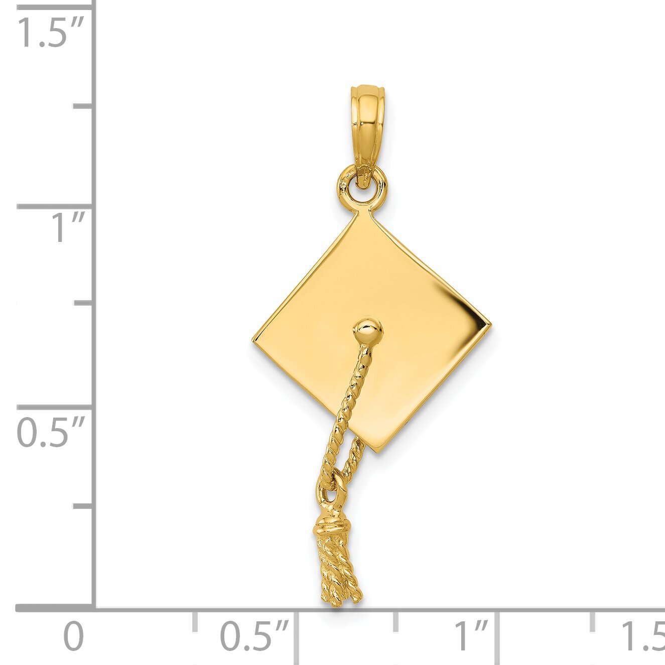 14K Yellow Gold 3D Graduation Cap Charm Grad Pendant Jewerly 30mm x 15mm