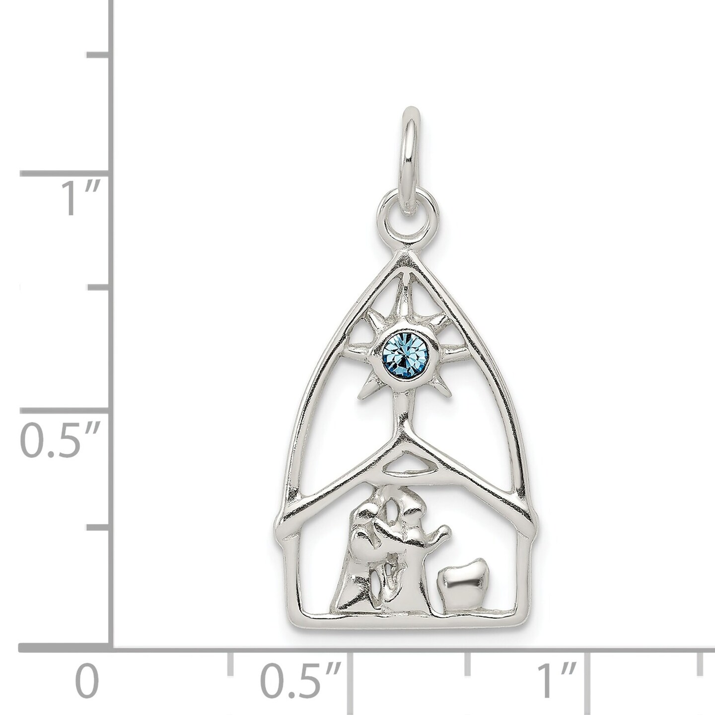 Sterling Silver  Crystal Nativity Charm 49.8mm Long X 27mm Wide Approx.