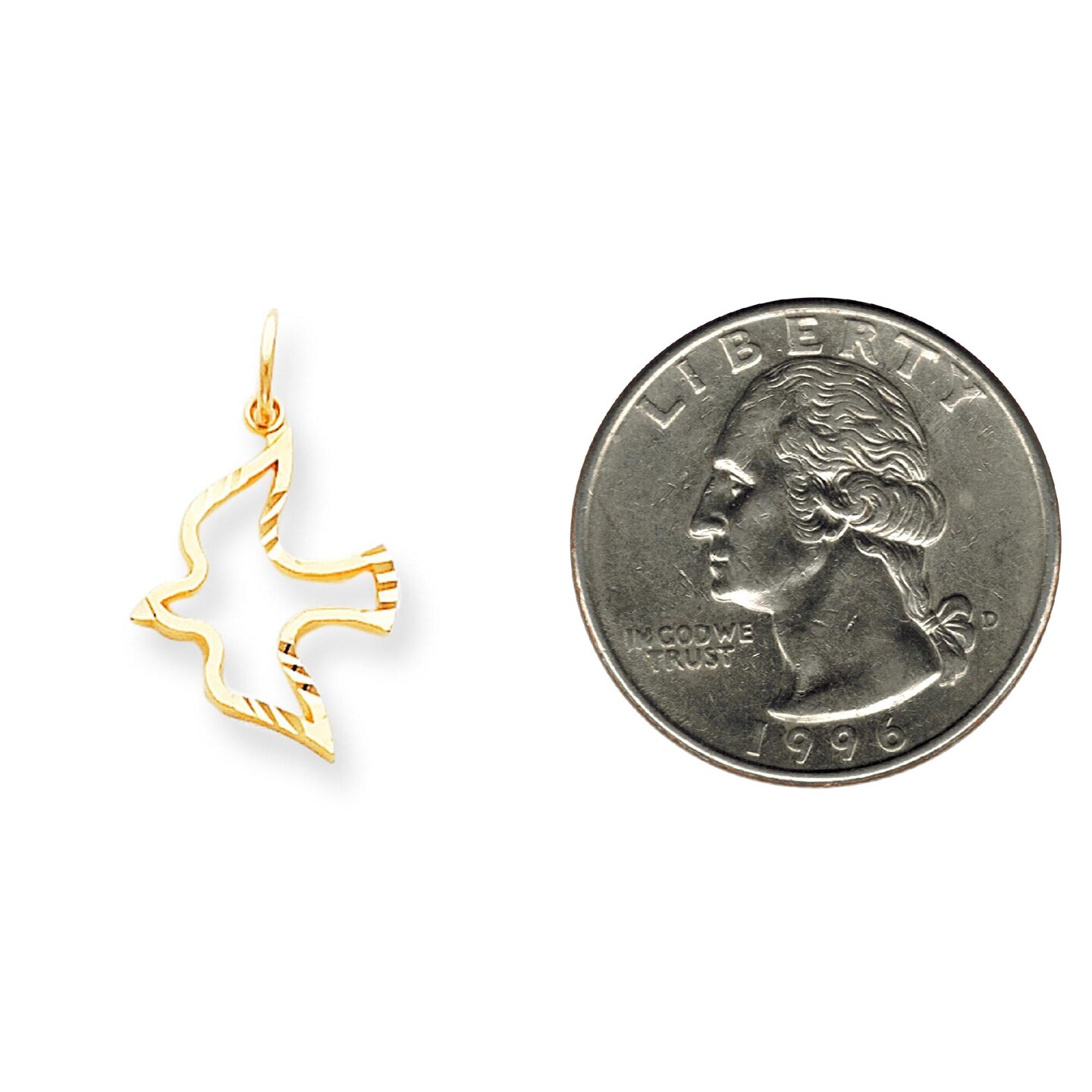 10K Gold Holy Spirit Dove Charm Religious Jewelry 25mm x 16mm
