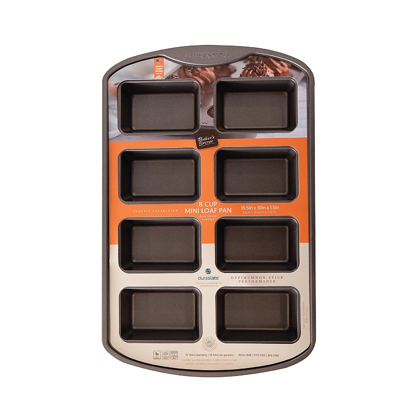 Baker's Secret Non-stick 8cup Mini Loaf Pan Cake Bread Baking, Nonstick Carbon Steel Pan for Bread Baking, Premium Food-Grade Coating, Non-stick Mini Loaf Pan - Classic Collection