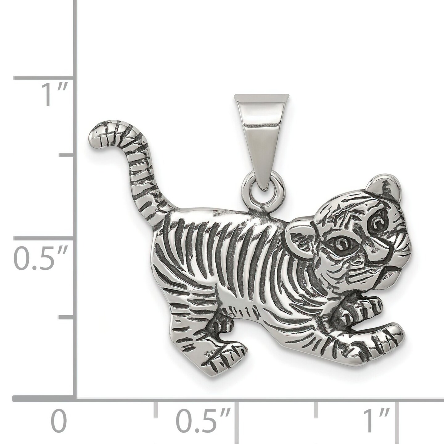 Sterling Silver Antiqued Tiger Charm Pendant Jewelry 23mm x 26mm