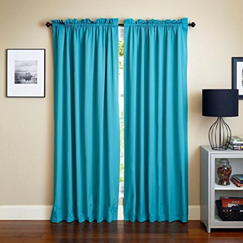 Blazing Needles 84-inch by 52-inch Twill Curtain Panels (Set of 2) - Aqua Blue