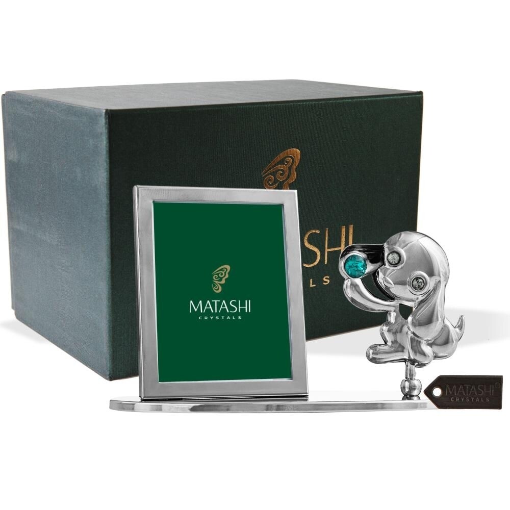 Matashi Matashi Metal Dog Figurine With Crystal Glass Photo Picture