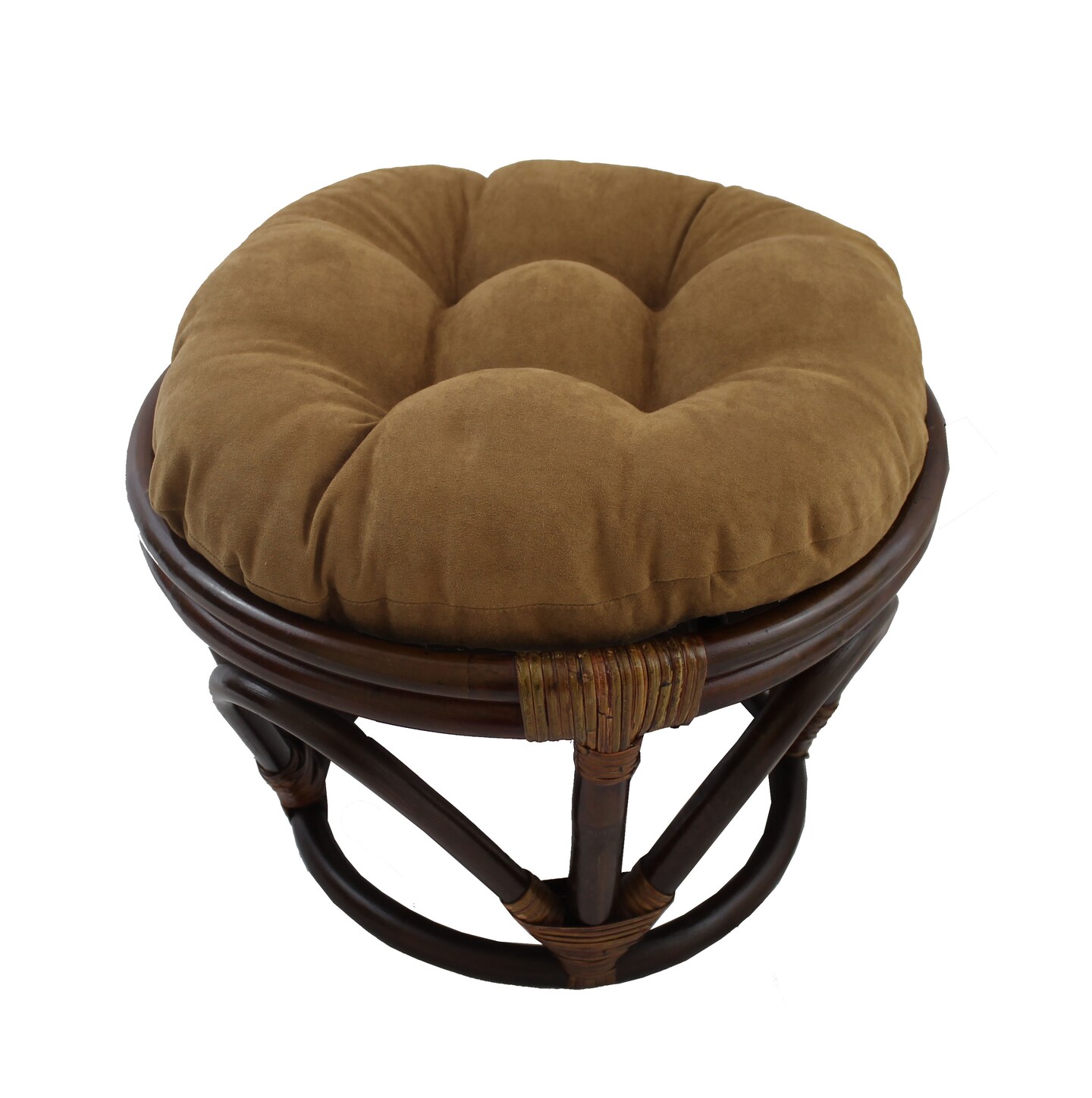 18-inch Round Solid Micro Suede Tufted Footstool Cushion - Saddle Brown