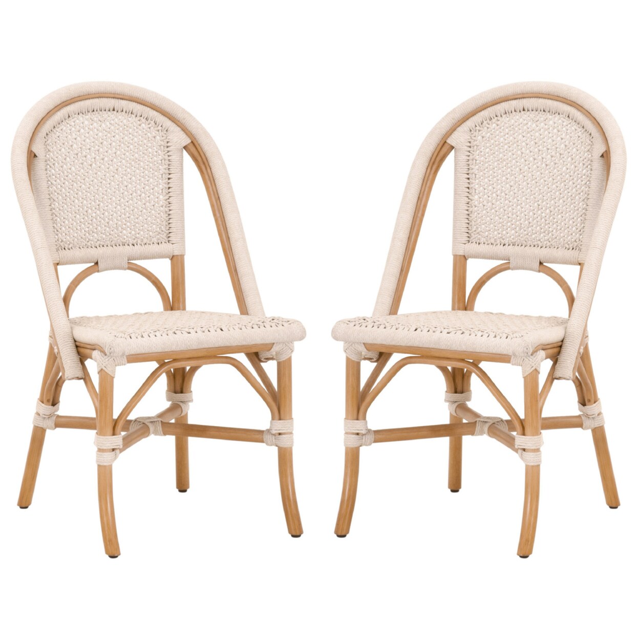 Saltoro Sherpi Dining Chair with Woven Seat and Curved Back, Set of 2, White-