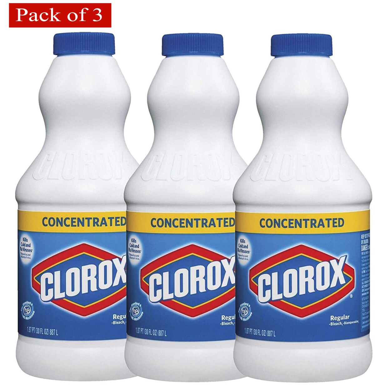 Clorox Concentrated Liquid Bleach, Original - 3 Bottles x 887ml/30 FL.Oz, Total 2.67 L / 90 Fl.Oz - Pack of 3