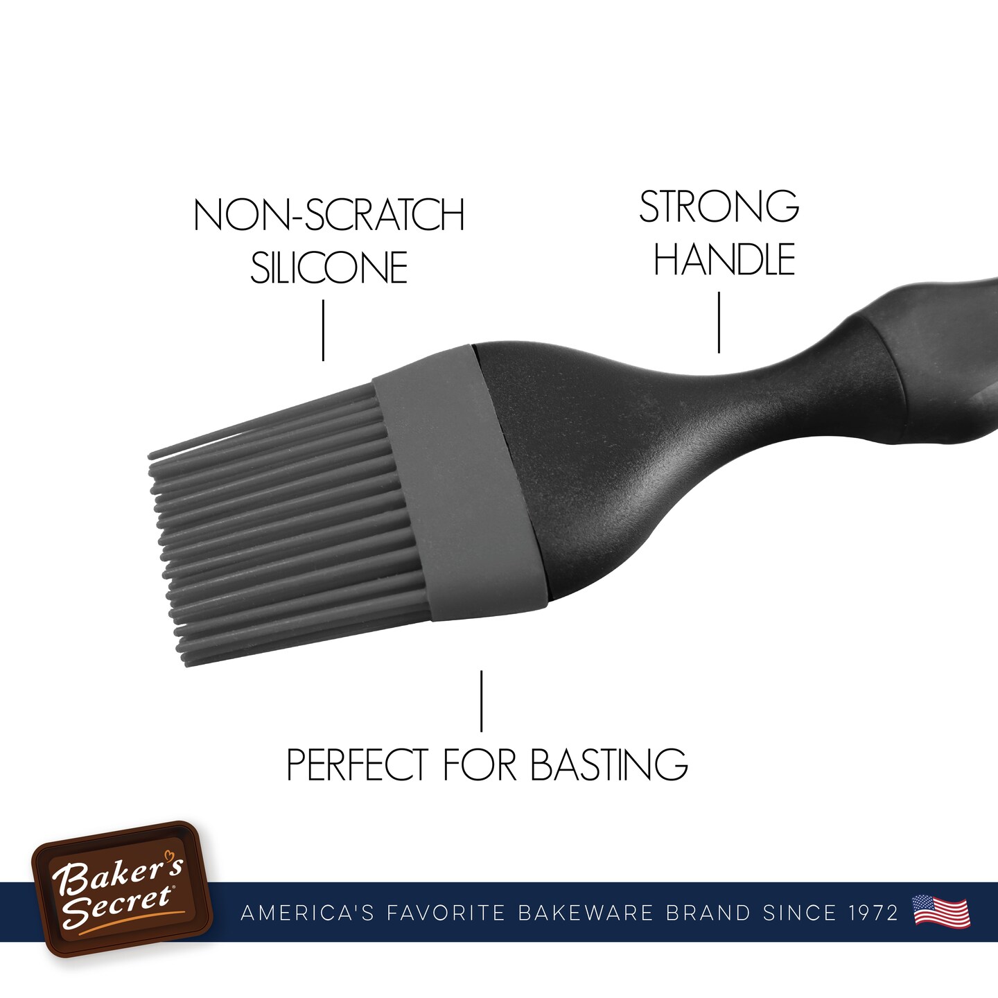 Baker's Secret - Silicone Brush with Grip Handle, for Pastry, Oil Baking, BBQ and Grilling, Baking Utensils Accessories